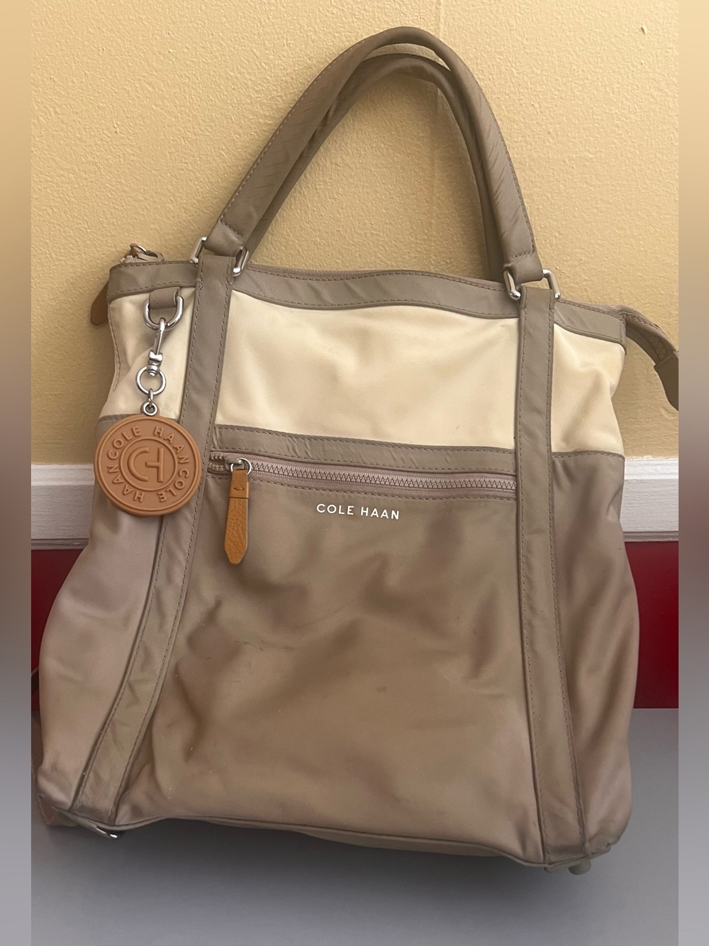 Cole Haan Two-Tone Beige and Cream Laptop Tote